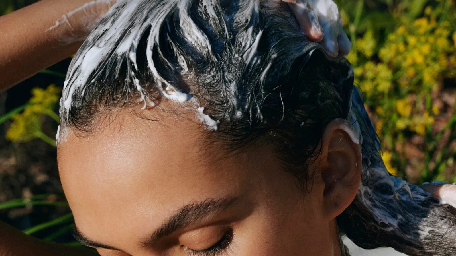Sulfate-free shampoo formula on open palm